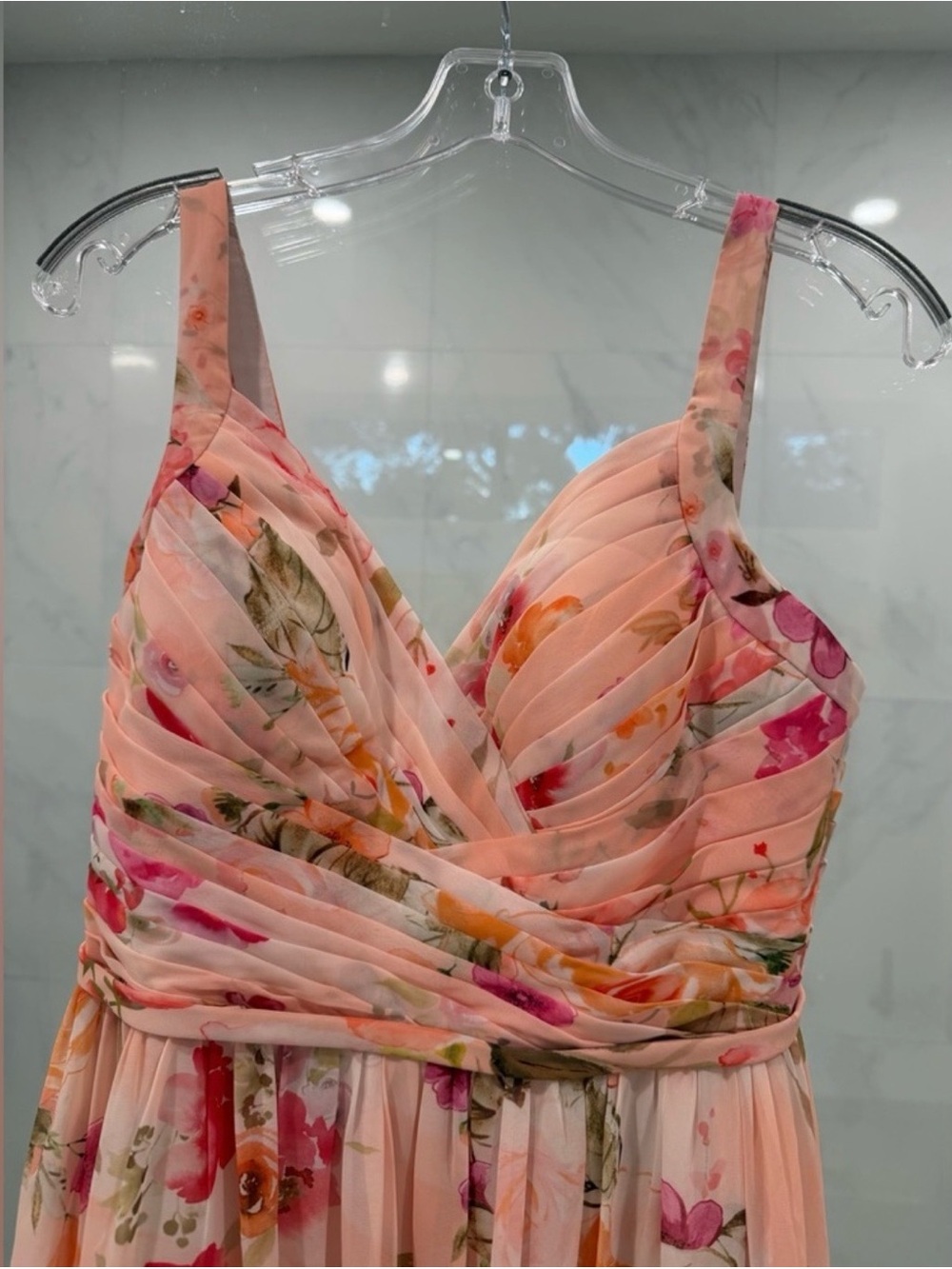 Azazie Chanel Pink Abstract Watercolor Floral Maxi Dress with Side Slit - Picture 8 of 12